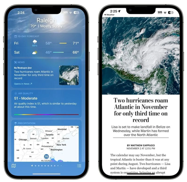 河南苹果14维修分享iPhone 14手机如何看天气时顺带看新闻 