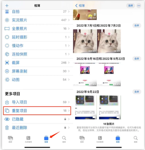 河南苹果手机维修分享iOS 16 中相册重复项目功能使用方法 